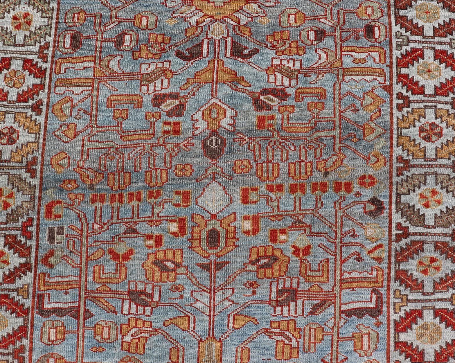 Antique Persian Kurdish Gallery Runner Rug in Wool with Tribal Medallion Design. Keivan Woven Arts; rug EMB - 22224 - 15469, country of origin / type: Iran / Kurdish, circa 1900. Measures: 4'11 x 11'9 This antique Persian Kurdish rug has been ha... - Keivan Woven ArtsEMB - 22224 - 15469 - 21167