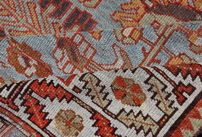Antique Persian Kurdish Gallery Runner Rug in Wool with Tribal Medallion Design. Keivan Woven Arts; rug EMB - 22224 - 15469, country of origin / type: Iran / Kurdish, circa 1900. Measures: 4'11 x 11'9 This antique Persian Kurdish rug has been ha... - Keivan Woven ArtsEMB - 22224 - 15469 - 21167