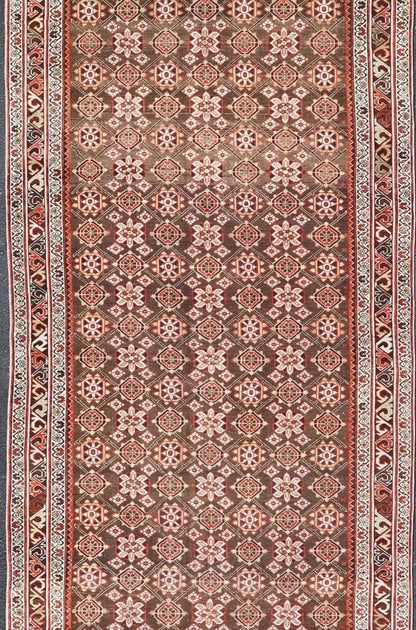 Antique Malayer Persian Gallery Runner with All Over Floral Design. Keivan Woven Arts; rug / EMB - 22226 - 15453 Country of origin: Iran Circa 1920's Type Malayer. Measures: 5'8 x 15'10 This antique Malayer gallery runner features a modest, multi - t... - Keivan Woven ArtsEMB - 22226 - 15453 - 21573