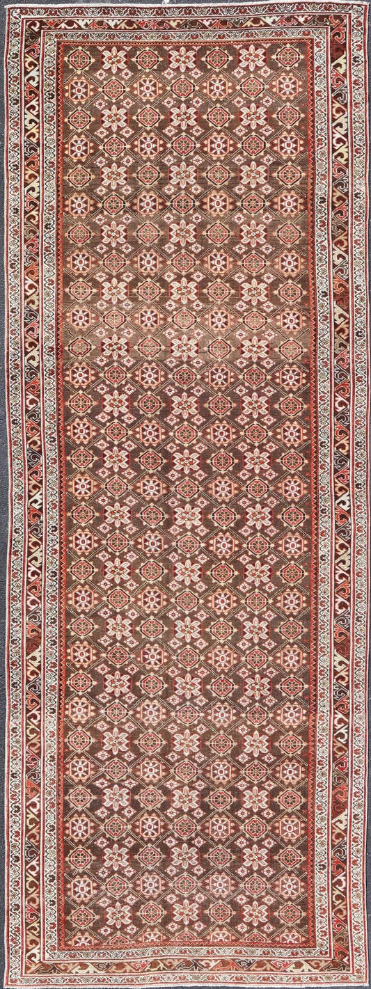 Antique Malayer Persian Gallery Runner with All Over Floral Design. Keivan Woven Arts; rug / EMB - 22226 - 15453 Country of origin: Iran Circa 1920's Type Malayer. Measures: 5'8 x 15'10 This antique Malayer gallery runner features a modest, multi - t... - Keivan Woven ArtsEMB - 22226 - 15453 - 21573