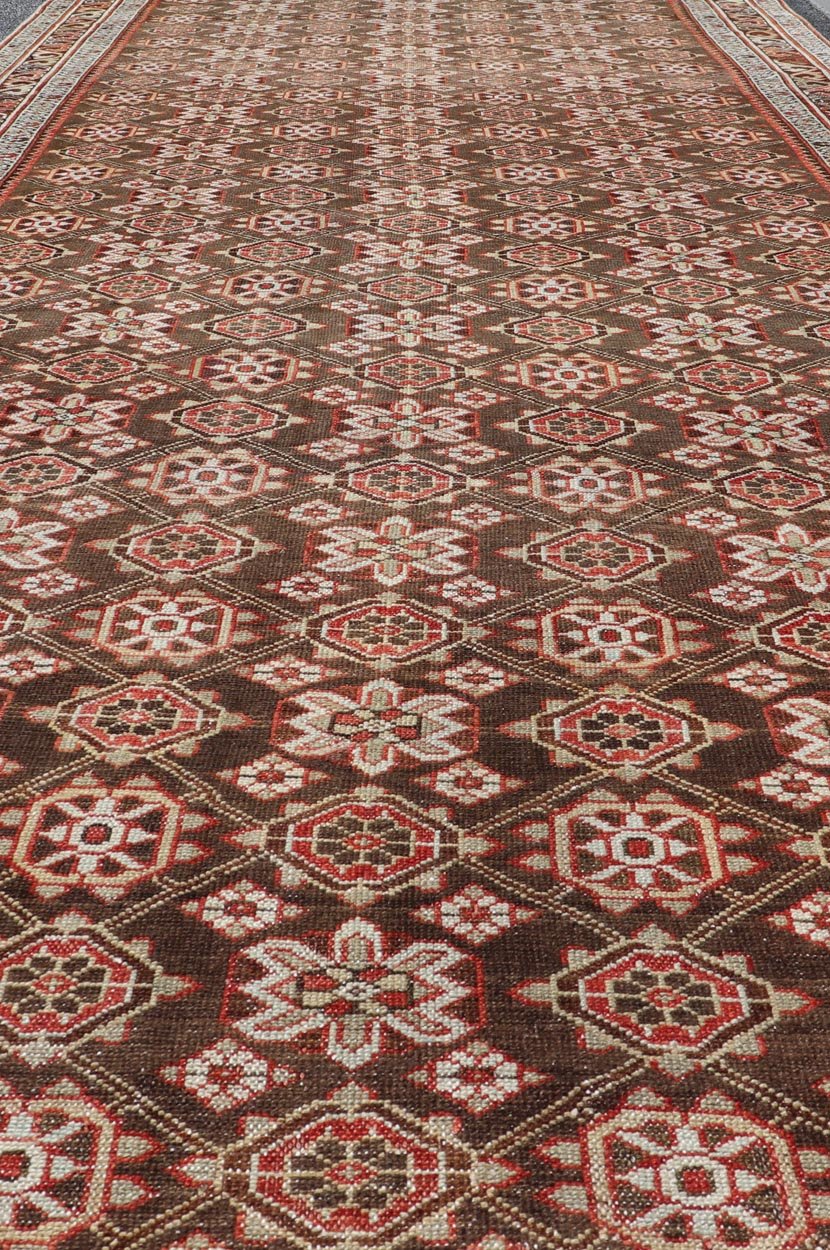 Antique Malayer Persian Gallery Runner with All Over Floral Design. Keivan Woven Arts; rug / EMB - 22226 - 15453 Country of origin: Iran Circa 1920's Type Malayer. Measures: 5'8 x 15'10 This antique Malayer gallery runner features a modest, multi - t... - Keivan Woven ArtsEMB - 22226 - 15453 - 21573