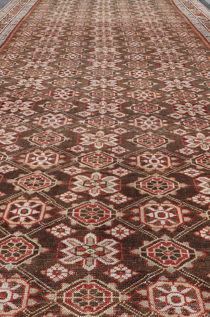 Antique Malayer Persian Gallery Runner with All Over Floral Design. Keivan Woven Arts; rug / EMB - 22226 - 15453 Country of origin: Iran Circa 1920's Type Malayer. Measures: 5'8 x 15'10 This antique Malayer gallery runner features a modest, multi - t... - Keivan Woven ArtsEMB - 22226 - 15453 - 21573