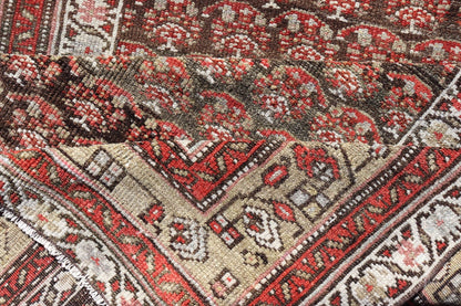 Antique Kurdish Gallery Runner with All - Over Paisley Design in Brown, Red, Green. Keivan Woven Arts / rug EMB - 22230 - 15466, country of origin / type: Iran / Kurdish, circa 1920. Measures: 4'3 x 10'1 This Kurdish gallery runner from early 20th cen... - Keivan Woven ArtsEMB - 22230 - 15466 - 21591