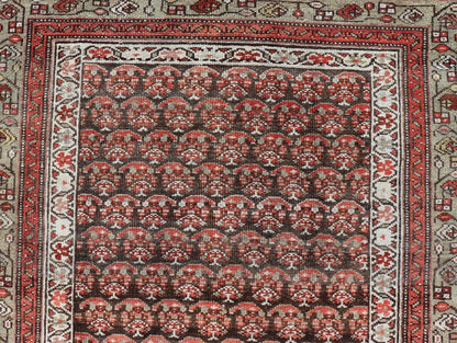 Antique Kurdish Gallery Runner with All - Over Paisley Design in Brown, Red, Green. Keivan Woven Arts / rug EMB - 22230 - 15466, country of origin / type: Iran / Kurdish, circa 1920. Measures: 4'3 x 10'1 This Kurdish gallery runner from early 20th cen... - Keivan Woven ArtsEMB - 22230 - 15466 - 21591