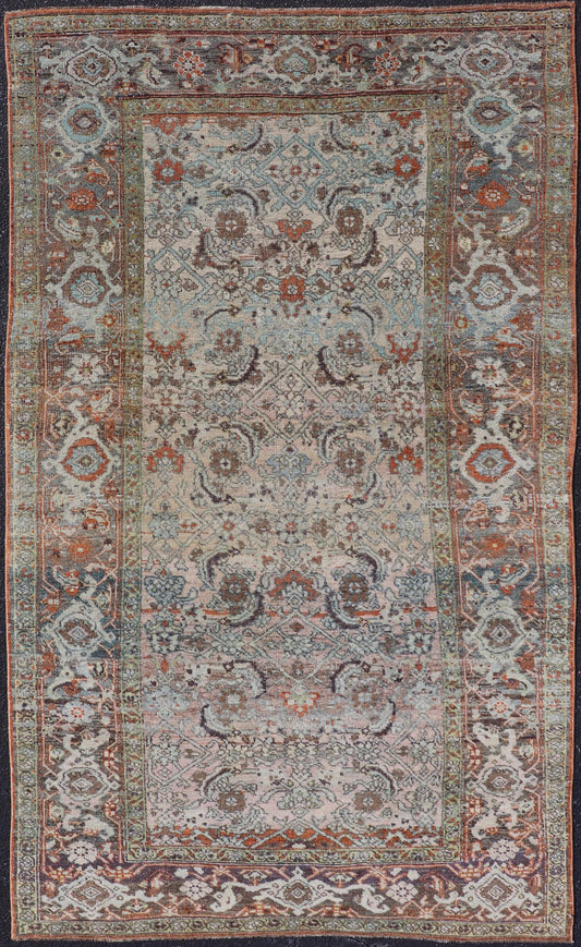 Measures: 4'6 x 8'1 This Bidjar Persian rug, renowned for its durability and intricate design. The rug features a central field with a delicate pattern of floral and geometric motifs in soft, muted colors, including shades of light blue, beige,... - Keivan Woven ArtsEMB - 22243 - 22496Rug