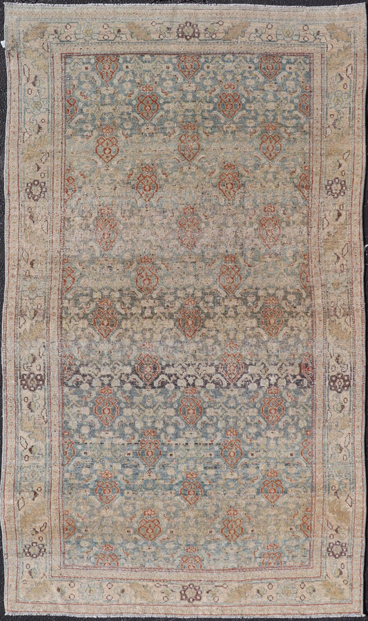 Antique Bidjar Persian Rug in Lt. Blue, Lt. Gray & Red by Keivan Woven Arts. Measures: 4'8 x 8'10 Antique Kurdish Persian rug with all over Herati design. Keivan Woven Arts/ rug /EMB - 22244, country of origin / type: Iran / Kurdish Bidjar... - Keivan Woven ArtsEMB - 22244 - 22502