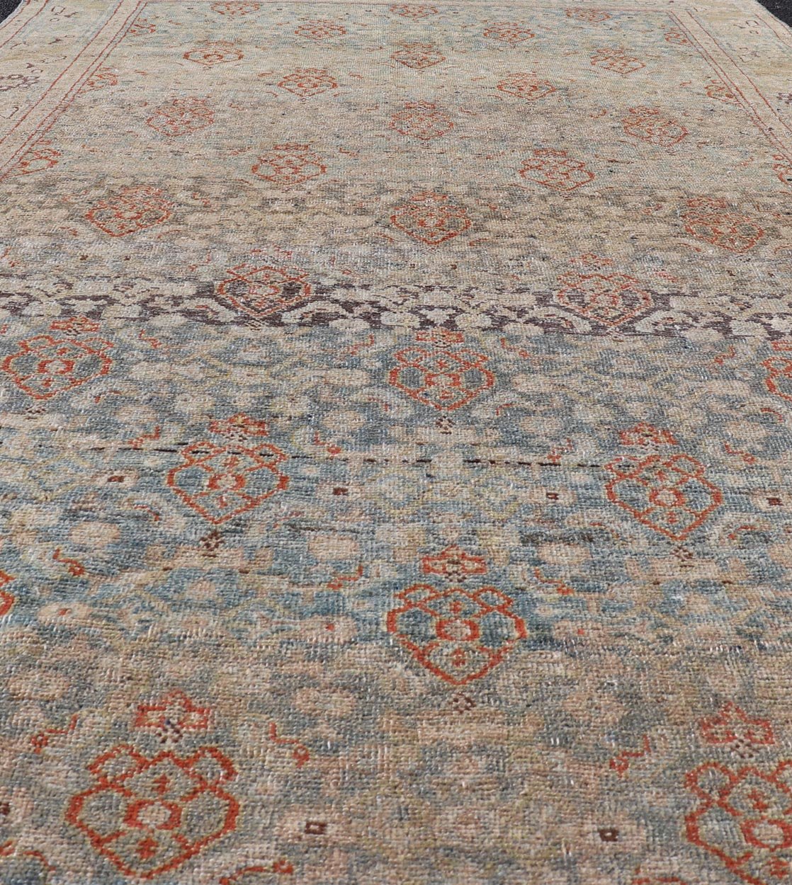 Antique Bidjar Persian Rug in Lt. Blue, Lt. Gray & Red by Keivan Woven Arts. Measures: 4'8 x 8'10 Antique Kurdish Persian rug with all over Herati design. Keivan Woven Arts/ rug /EMB - 22244, country of origin / type: Iran / Kurdish Bidjar... - Keivan Woven ArtsEMB - 22244 - 22502Rug