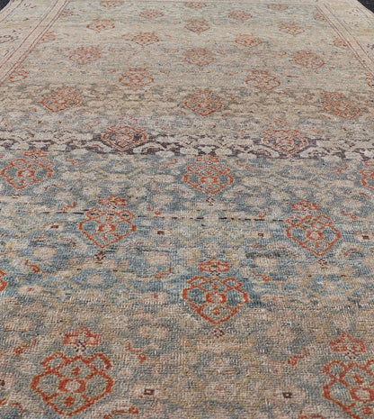 Antique Bidjar Persian Rug in Lt. Blue, Lt. Gray & Red by Keivan Woven Arts. Measures: 4'8 x 8'10 Antique Kurdish Persian rug with all over Herati design. Keivan Woven Arts/ rug /EMB - 22244, country of origin / type: Iran / Kurdish Bidjar... - Keivan Woven ArtsEMB - 22244 - 22502Rug