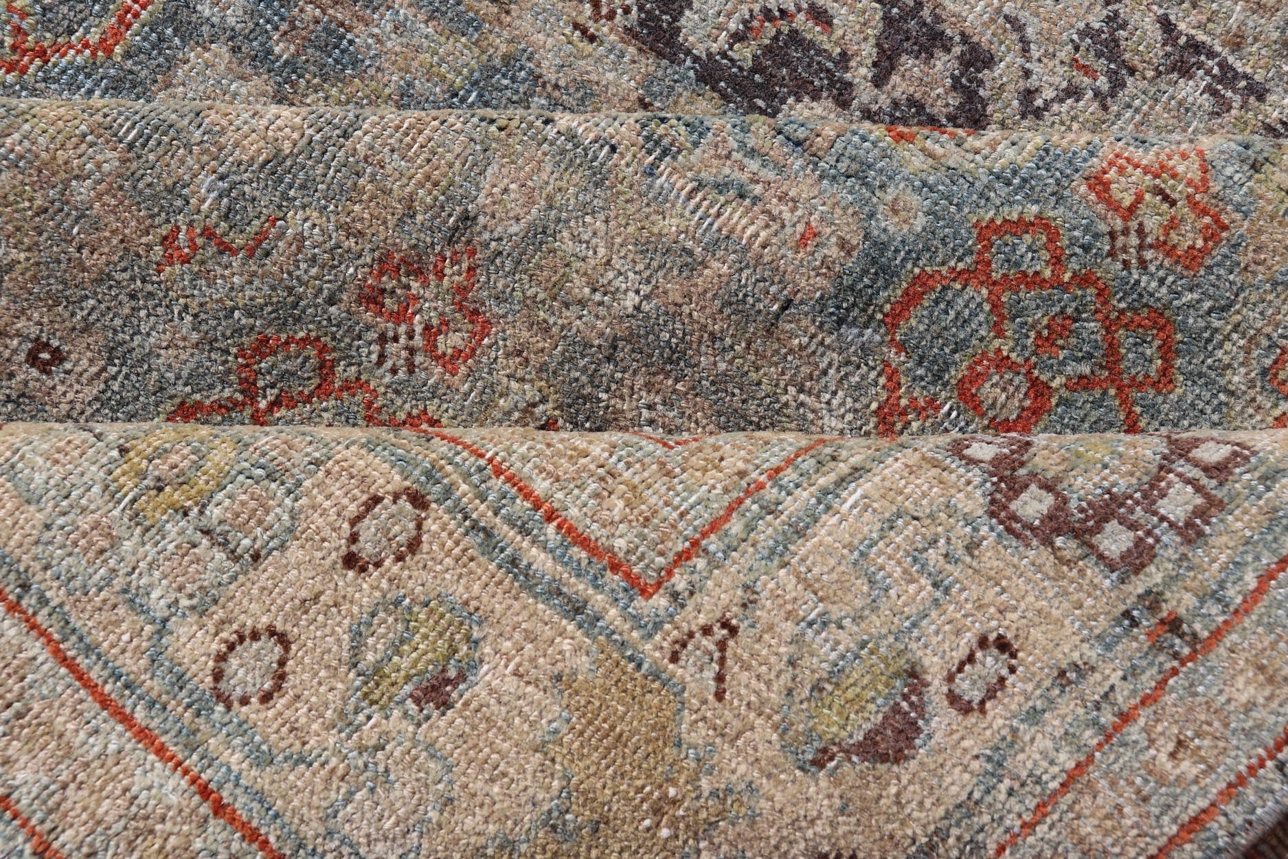 Antique Bidjar Persian Rug in Lt. Blue, Lt. Gray & Red by Keivan Woven Arts. Measures: 4'8 x 8'10 Antique Kurdish Persian rug with all over Herati design. Keivan Woven Arts/ rug /EMB - 22244, country of origin / type: Iran / Kurdish Bidjar... - Keivan Woven ArtsEMB - 22244 - 22502Rug