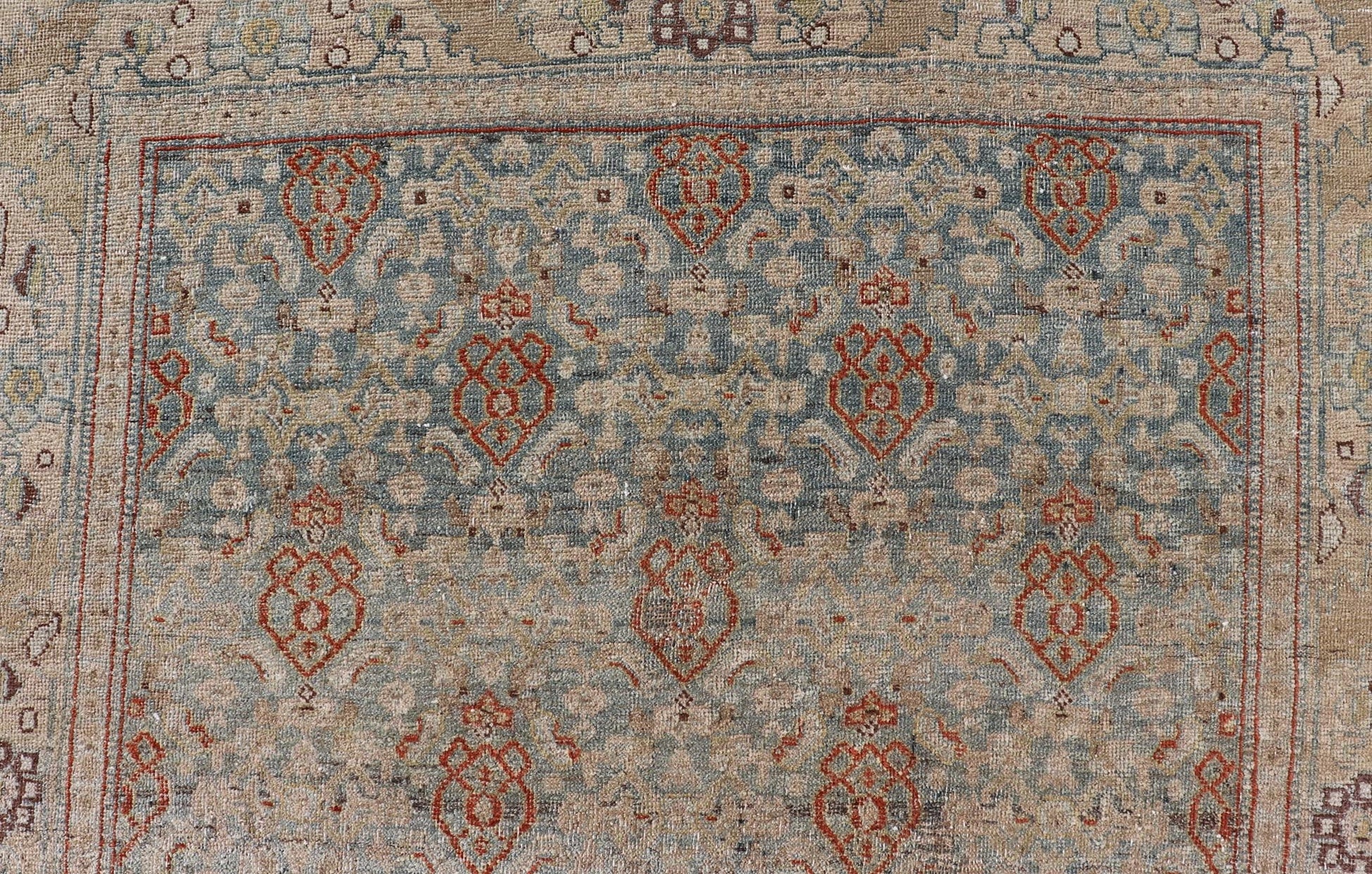 Antique Bidjar Persian Rug in Lt. Blue, Lt. Gray & Red by Keivan Woven Arts. Measures: 4'8 x 8'10 Antique Kurdish Persian rug with all over Herati design. Keivan Woven Arts/ rug /EMB - 22244, country of origin / type: Iran / Kurdish Bidjar... - Keivan Woven ArtsEMB - 22244 - 22502Rug