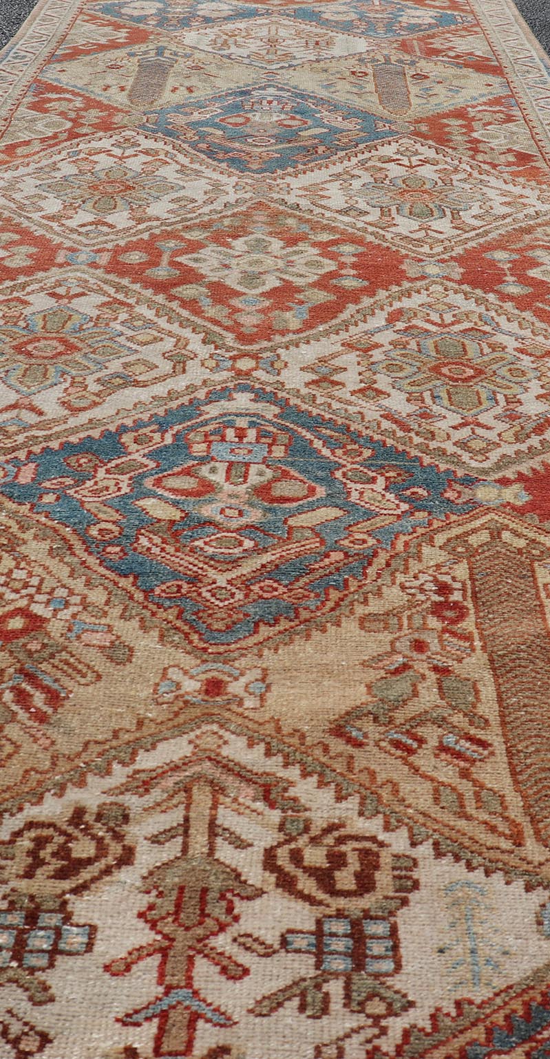 Antique Bakhtiari Persian Wide Runner in Garden Design by Keivan Woven Arts Measures 3'7 x 11'7 Keivan Woven Arts / rug EMB - 22250, country of origin / type: Iran / Garden design Bakhtiari, circa 1930 Bakhtiari rugs and Bakhtiar... - Keivan Woven ArtsEMB - 22250 - 22526Rug
