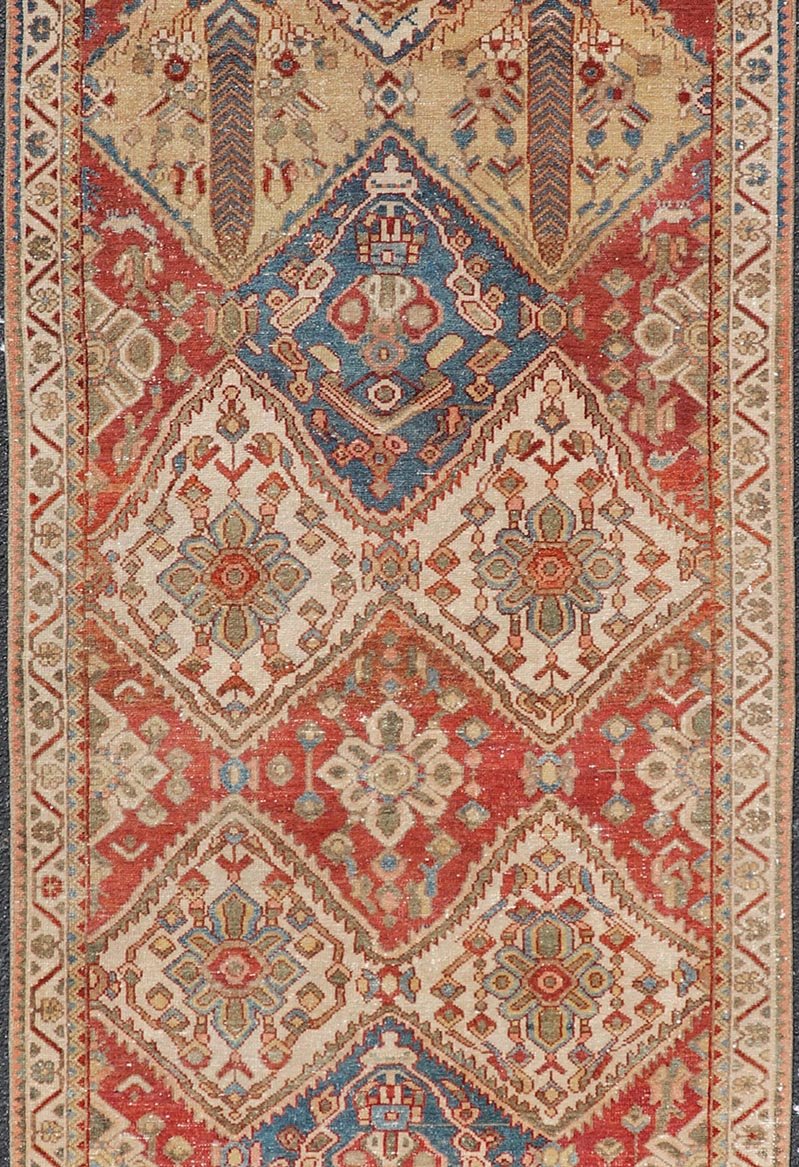 Antique Bakhtiari Persian Wide Runner in Garden Design by Keivan Woven Arts Measures 3'7 x 11'7 Keivan Woven Arts / rug EMB - 22250, country of origin / type: Iran / Garden design Bakhtiari, circa 1930 Bakhtiari rugs and Bakhtiar... - Keivan Woven ArtsEMB - 22250 - 22526Rug