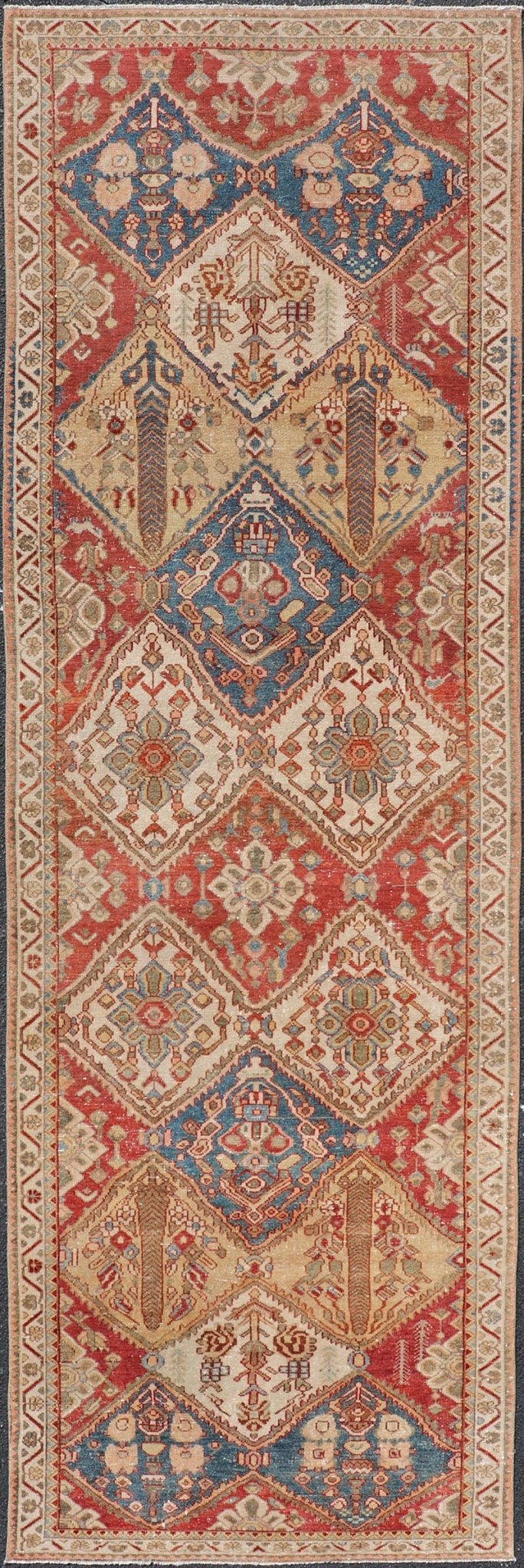 Antique Bakhtiari Persian Wide Runner in Garden Design by Keivan Woven Arts Measures 3'7 x 11'7 Keivan Woven Arts / rug EMB - 22250, country of origin / type: Iran / Garden design Bakhtiari, circa 1930 Bakhtiari rugs and Bakhtiar... - Keivan Woven ArtsEMB - 22250 - 22526Rug