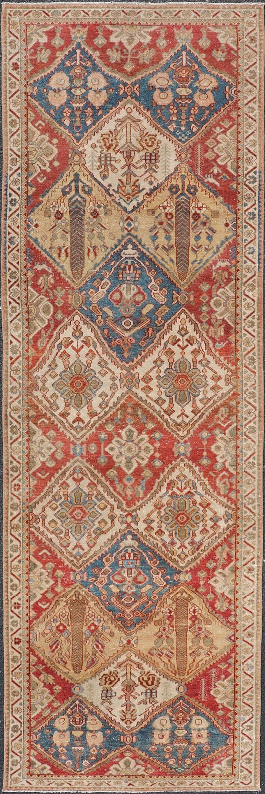 Antique Bakhtiari Persian Wide Runner in Garden Design by Keivan Woven Arts Measures 3'7 x 11'7 Keivan Woven Arts / rug EMB - 22250, country of origin / type: Iran / Garden design Bakhtiari, circa 1930 Bakhtiari rugs and Bakhtiar... - Keivan Woven ArtsEMB - 22250 - 22526Rug