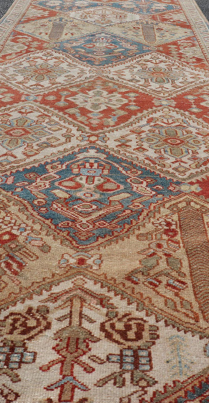 Antique Bakhtiari Persian Wide Runner in Garden Design by Keivan Woven Arts Measures 3'7 x 11'7 Keivan Woven Arts / rug EMB - 22250, country of origin / type: Iran / Garden design Bakhtiari, circa 1930 Bakhtiari rugs and Bakhtiar... - Keivan Woven ArtsEMB - 22250 - 22526