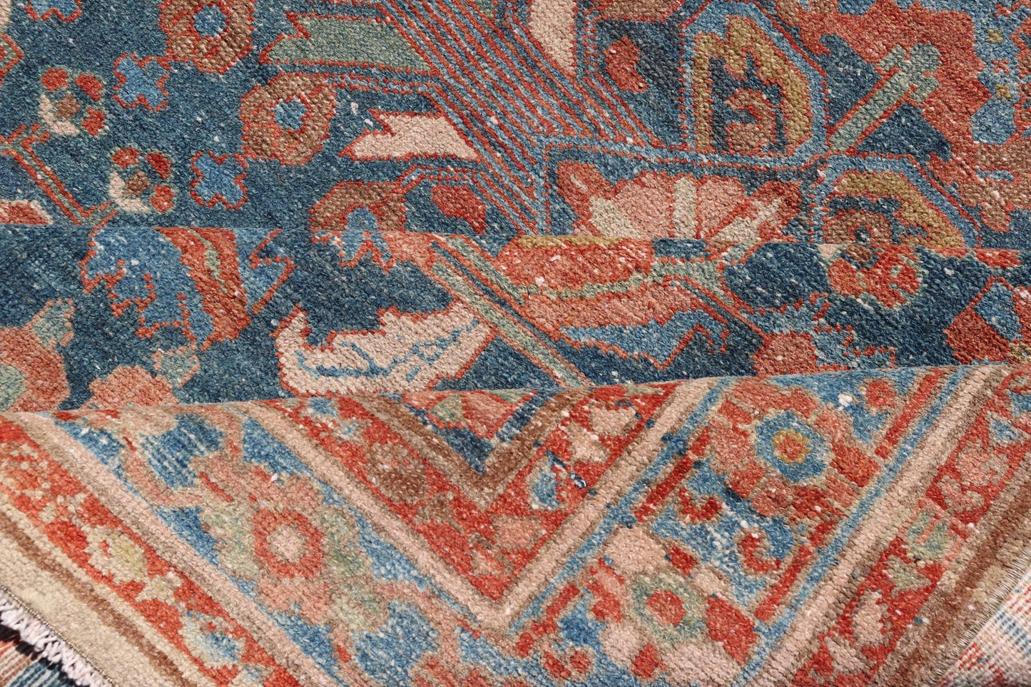 Antique Malayer Long Area Rug in Blue, rust, Green by Keivan Woven Arts Measures: 5'1"X10'2" Persian Malayer rugs are known for their intricate patterns and detailed designs and single weft. This Keivan Woven Arts Malayer area rug includ... - Keivan Woven ArtsEMB - 22251 - 22532Rug