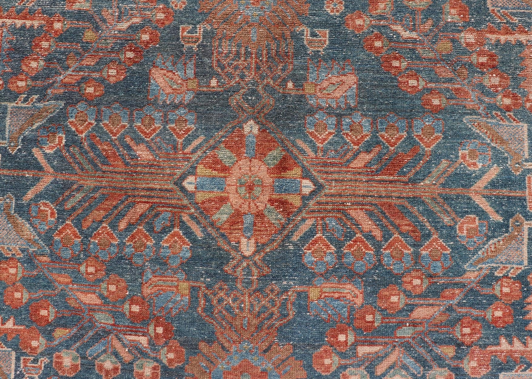 Antique Malayer Long Area Rug in Blue, rust, Green by Keivan Woven Arts Measures: 5'1"X10'2" Persian Malayer rugs are known for their intricate patterns and detailed designs and single weft. This Keivan Woven Arts Malayer area rug includ... - Keivan Woven ArtsEMB - 22251 - 22532Rug