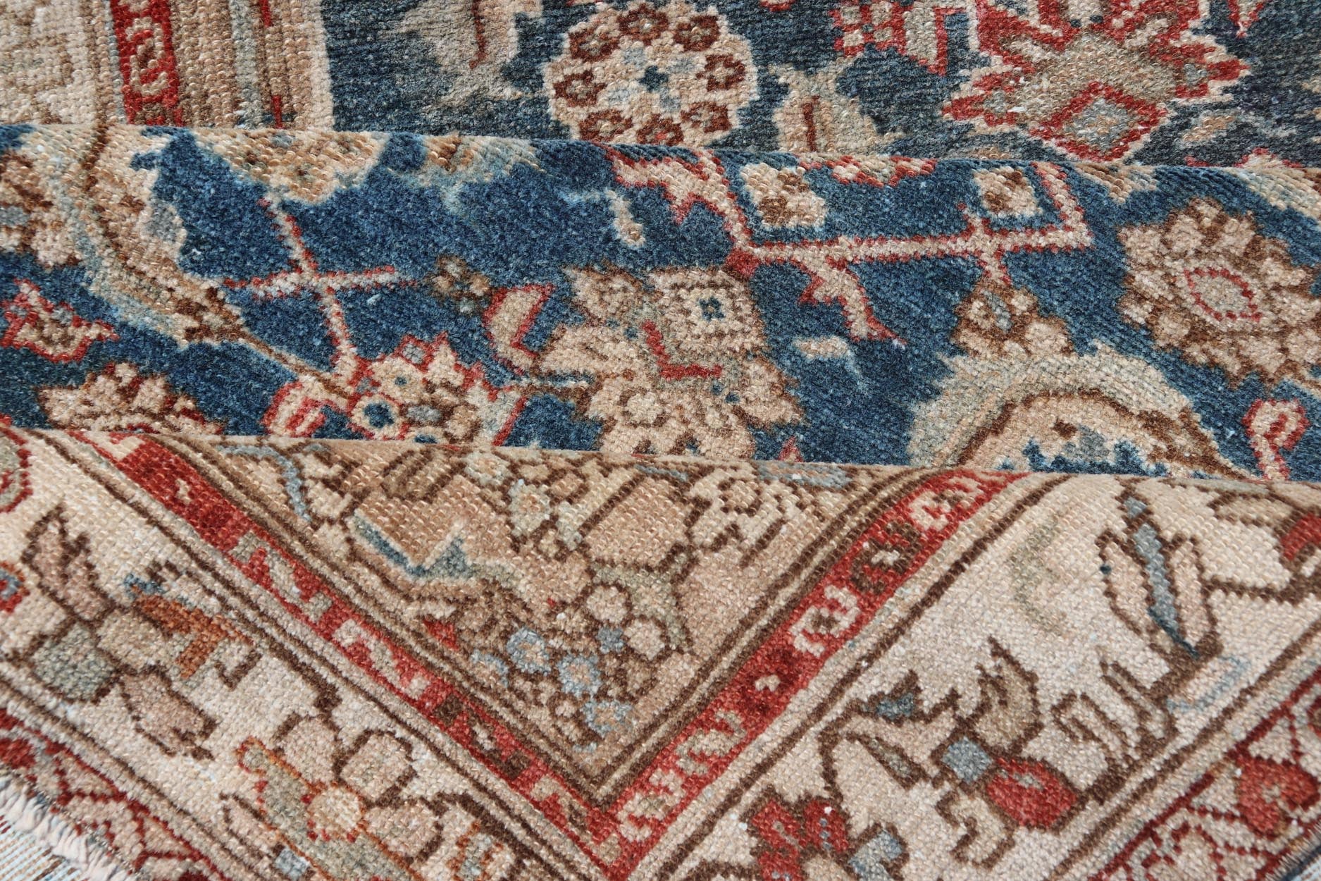 Measures: 3'1 x 16'6 Antique Malayer Persian Long Runner With All - Over Design In Blue and Tan. Keivan Woven Arts/ rug/EMB - 22256, country of origin / type: Iran / Malayer, circa 1920 This exquisite antique Malayer runner showcases the distinc... - Keivan Woven ArtsEMB - 22256 - 22556