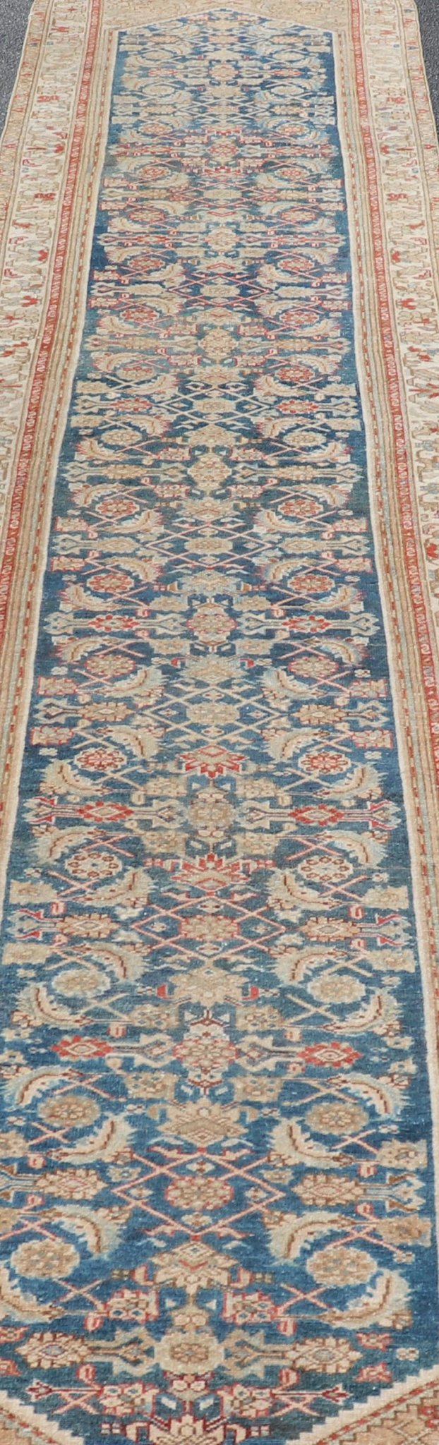 Measures: 3'1 x 16'6 Antique Malayer Persian Long Runner With All - Over Design In Blue and Tan. Keivan Woven Arts/ rug/EMB - 22256, country of origin / type: Iran / Malayer, circa 1920 This exquisite antique Malayer runner showcases the distinc... - Keivan Woven ArtsEMB - 22256 - 22556