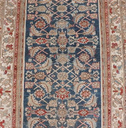 Measures: 3'1 x 16'6 Antique Malayer Persian Long Runner With All - Over Design In Blue and Tan. Keivan Woven Arts/ rug/EMB - 22256, country of origin / type: Iran / Malayer, circa 1920 This exquisite antique Malayer runner showcases the distinc... - Keivan Woven ArtsEMB - 22256 - 22556