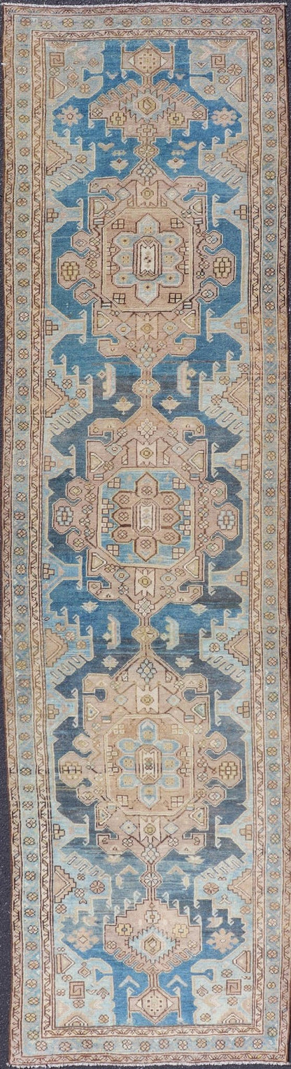 Measures: 3'2 x 12'8 This captivating long Azerbaijan runner is masterfully woven to create a tapestry of intricate patterns and serene color schemes. The rug features a striking array of symmetrical medallion designs, each meticulously crafted to ... - Keivan Woven ArtsEMB - 22277 - 26094Rug
