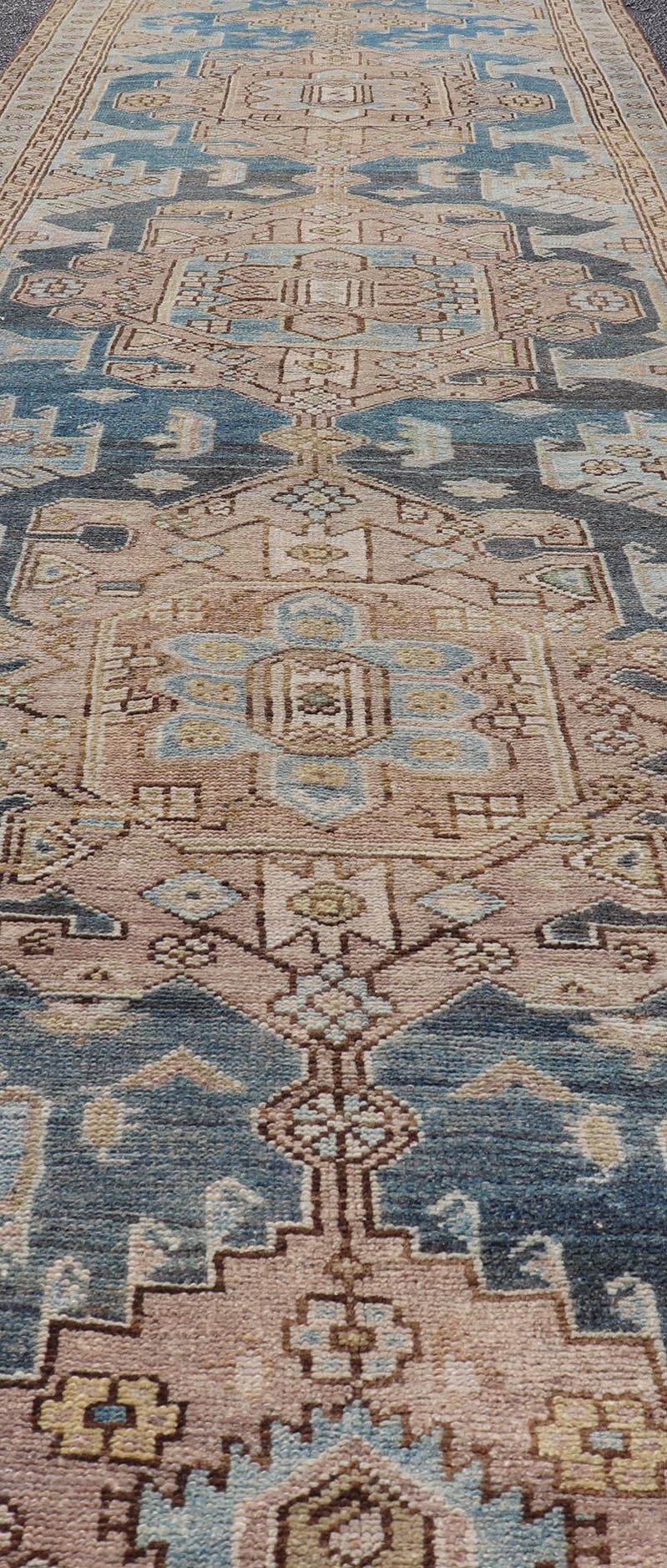 Measures: 3'2 x 12'8 This captivating long Azerbaijan runner is masterfully woven to create a tapestry of intricate patterns and serene color schemes. The rug features a striking array of symmetrical medallion designs, each meticulously crafted to ... - Keivan Woven ArtsEMB - 22277 - 26094Rug