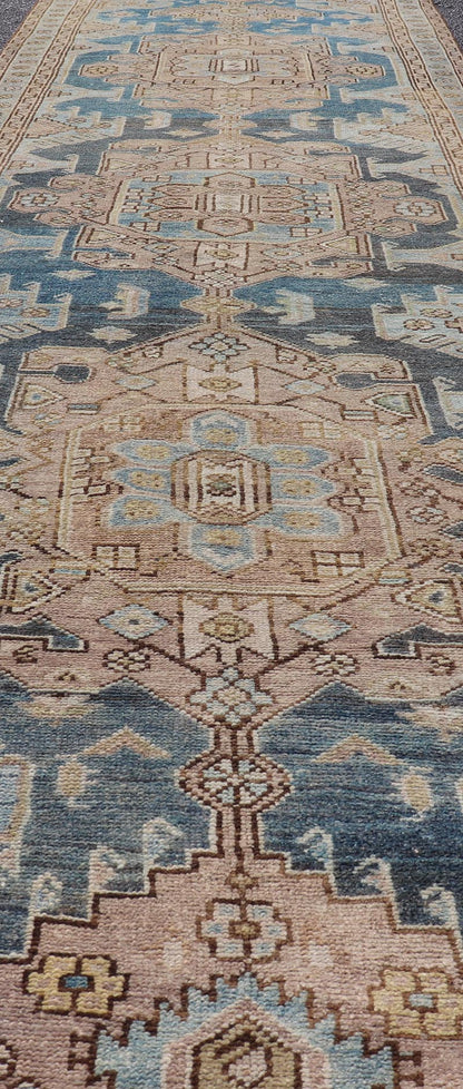 Measures: 3'2 x 12'8 This captivating long Azerbaijan runner is masterfully woven to create a tapestry of intricate patterns and serene color schemes. The rug features a striking array of symmetrical medallion designs, each meticulously crafted to ... - Keivan Woven ArtsEMB - 22277 - 26094Rug