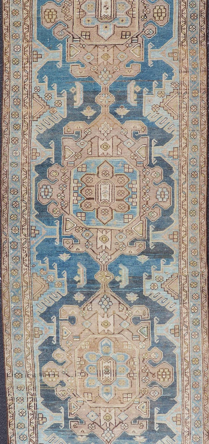 Measures: 3'2 x 12'8 This captivating long Azerbaijan runner is masterfully woven to create a tapestry of intricate patterns and serene color schemes. The rug features a striking array of symmetrical medallion designs, each meticulously crafted to ... - Keivan Woven ArtsEMB - 22277 - 26094Rug