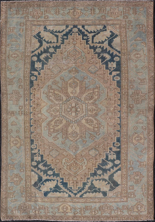 Measures: 4'2 x 6'4 This antique Persian Hamadan rug exemplifies traditional craftsmanship with its bold geometric designs and a harmonious color palette. The rug features a stunning central medallion, highlighted by its intricate detailing and sha... - Keivan Woven ArtsEMB - 22280 - 26190Rug