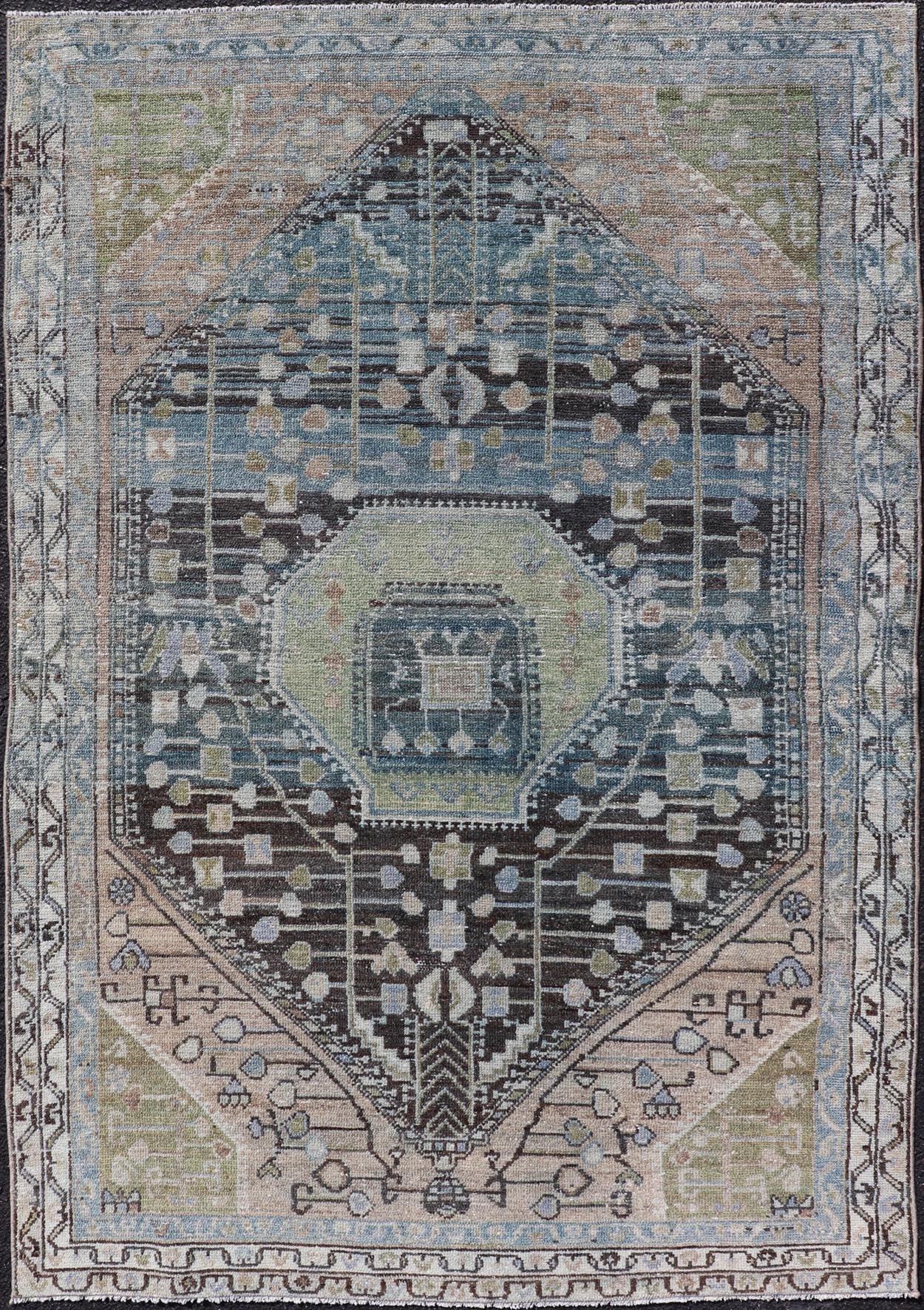 Measures: 4'0 x 6'0 This exquisite antique Persian Nahavand rug showcases the mastery of traditional Persian weaving with its intricate design and sophisticated color palette. Dominated by a central diamond medallion, the rug features layers of geo... - Keivan Woven ArtsEMB - 22284 - 26112Rug