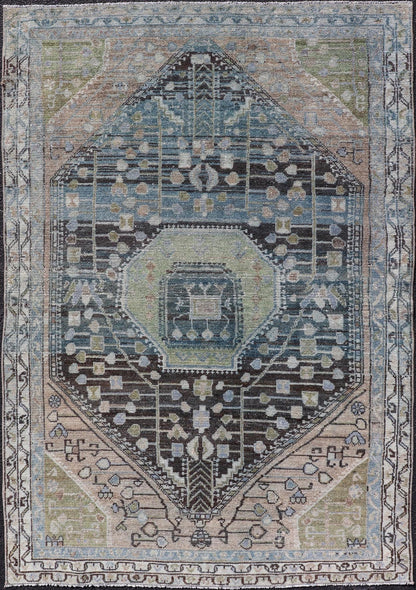 Measures: 4'0 x 6'0 This exquisite antique Persian Nahavand rug showcases the mastery of traditional Persian weaving with its intricate design and sophisticated color palette. Dominated by a central diamond medallion, the rug features layers of geo... - Keivan Woven ArtsEMB - 22284 - 26112Rug