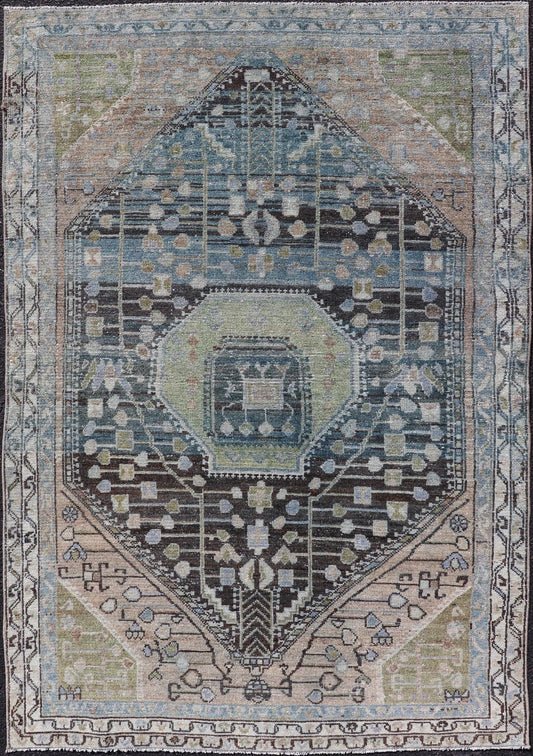 Measures: 4'0 x 6'0 This exquisite antique Persian Nahavand rug showcases the mastery of traditional Persian weaving with its intricate design and sophisticated color palette. Dominated by a central diamond medallion, the rug features layers of geo... - Keivan Woven ArtsEMB - 22284 - 26112Rug