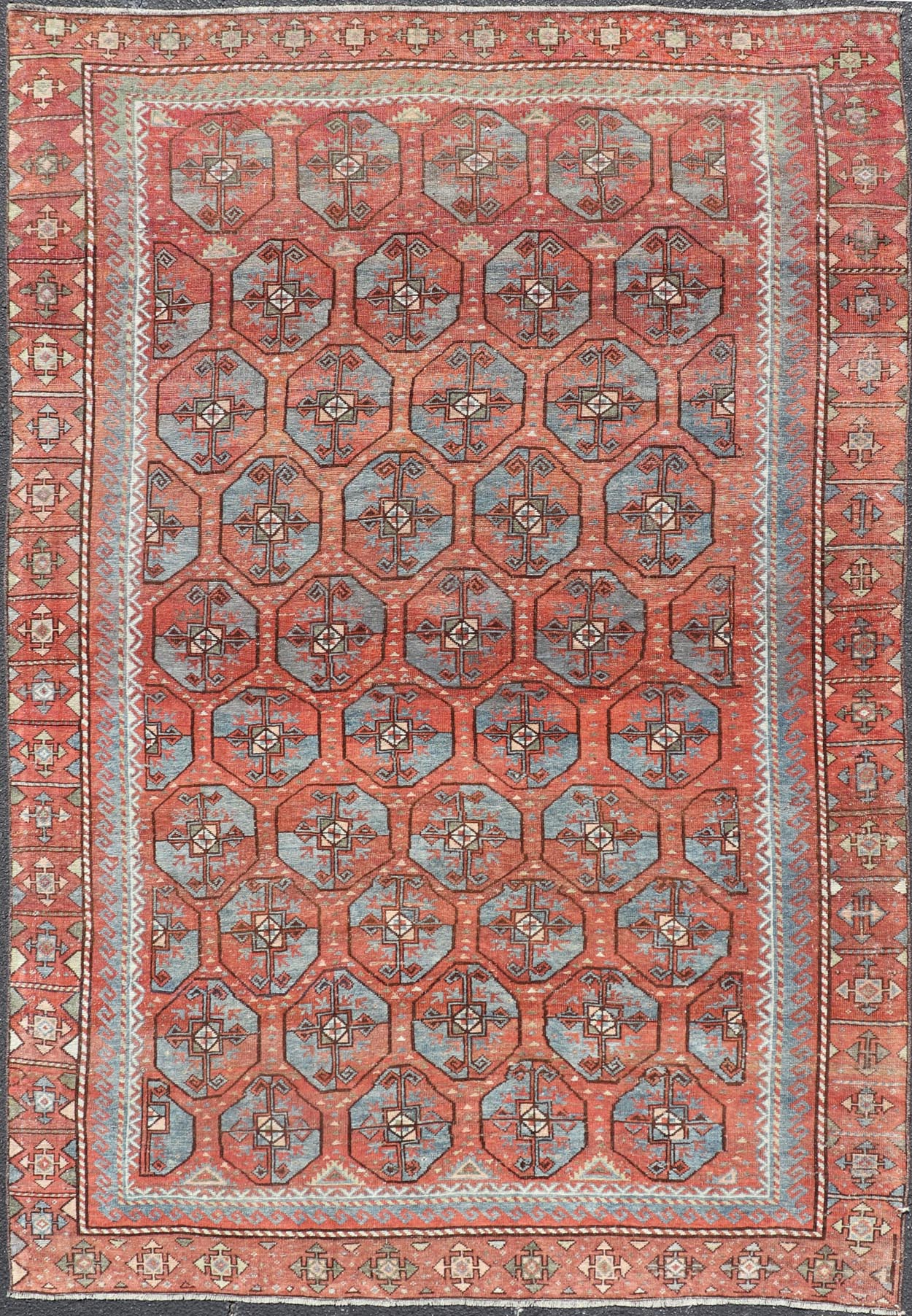 Measures: 5'10 x 8'10 This antique East Turkistan Belouch rug is a stunning representation of traditional craftsmanship, featuring a rich red lattice pattern that is both striking and symbolic. The rug is beautifully ornamented with a network of ge... - Keivan Woven ArtsEMB - 22285 - 25896Rug
