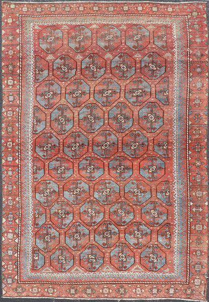 Measures: 5'10 x 8'10 This antique East Turkistan Belouch rug is a stunning representation of traditional craftsmanship, featuring a rich red lattice pattern that is both striking and symbolic. The rug is beautifully ornamented with a network of ge... - Keivan Woven ArtsEMB - 22285 - 25896Rug