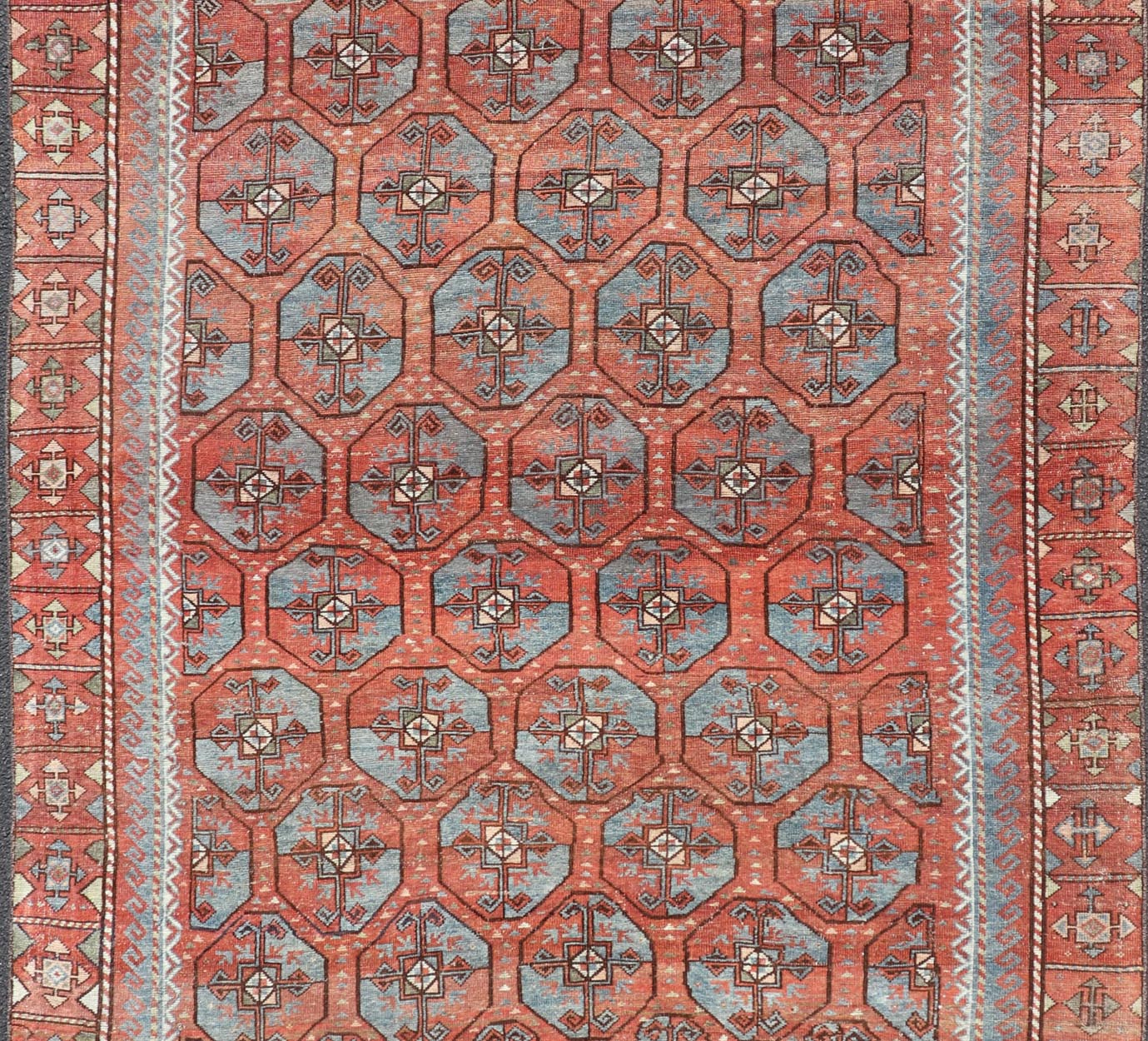 Measures: 5'10 x 8'10 This antique East Turkistan Belouch rug is a stunning representation of traditional craftsmanship, featuring a rich red lattice pattern that is both striking and symbolic. The rug is beautifully ornamented with a network of ge... - Keivan Woven ArtsEMB - 22285 - 25896Rug
