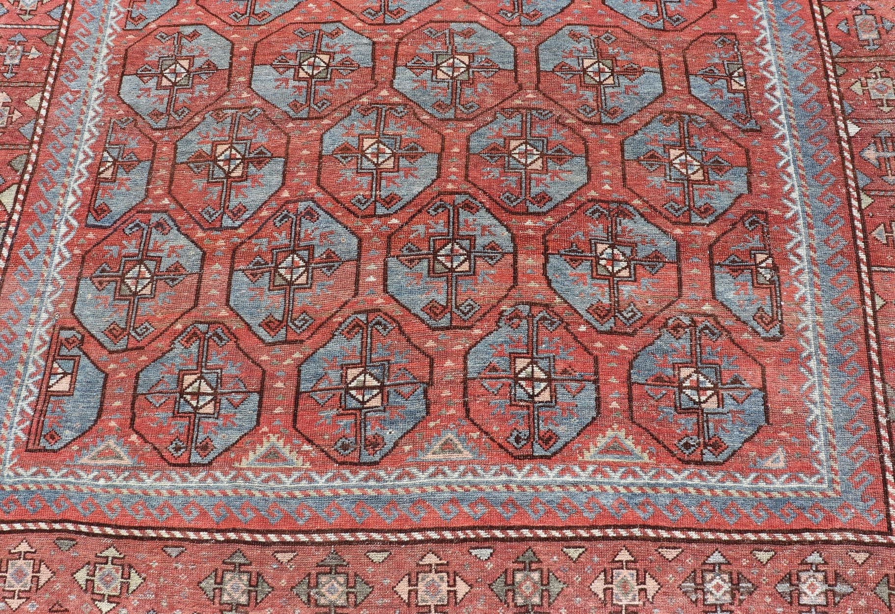 Measures: 5'10 x 8'10 This antique East Turkistan Belouch rug is a stunning representation of traditional craftsmanship, featuring a rich red lattice pattern that is both striking and symbolic. The rug is beautifully ornamented with a network of ge... - Keivan Woven ArtsEMB - 22285 - 25896Rug