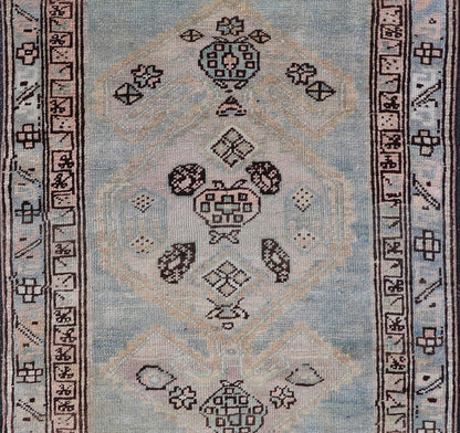 Measures: 3'0 x 4'5 This refined antique Persian Kurdish rug showcases a sophisticated blend of geometric designs and subtle color palette, exemplifying the understated beauty of Kurdish weaving. The rug features a serene light blue field that sets... - Keivan Woven ArtsEMB - 22286 - 26772Rug