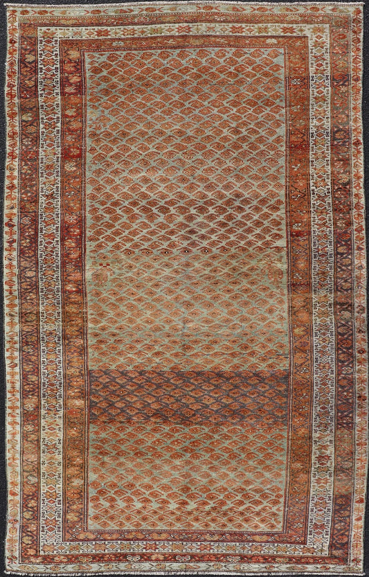 Measures: 4'3 x 7'2 This magnificent antique Persian Kurdish Bidjar rug epitomizes the grandeur and meticulous craftsmanship synonymous with the historic weaving traditions of the Kurdish artisans. Known for their durability and dense weaving, ... - Keivan Woven ArtsEMB - 22289 - 26130Rug