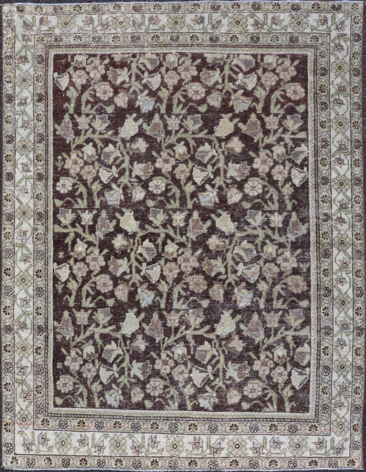 Measures: 4'2 x 5'7 This splendid antique Persian Sultanabad - Mahal rug captures the essence of Persian artistic heritage with its dense floral design and refined aesthetic. Renowned for their rich colors and intricate patterns, Sultanabad - Mahal rug... - Keivan Woven ArtsEMB - 22291 - 26136Rug