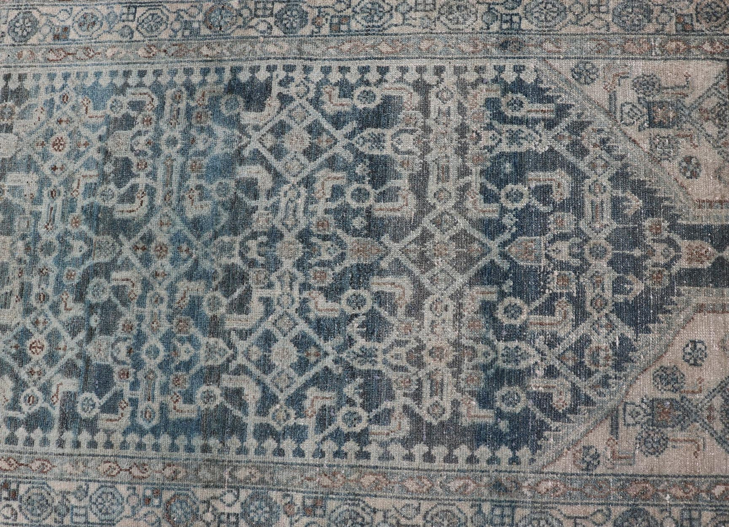 Measures: 3'8 x 17'4 Keivan Woven Arts Malayer Persian Long Runner in Blue's. Keivan Woven Arts / rug/EMB - 40, country of origin / type: Iran / Malayer, circa 1920. This beautiful antique Malayer runner from Persia features an elaborate all - over ... - Keivan Woven ArtsEMB - 40 - 27628Rug