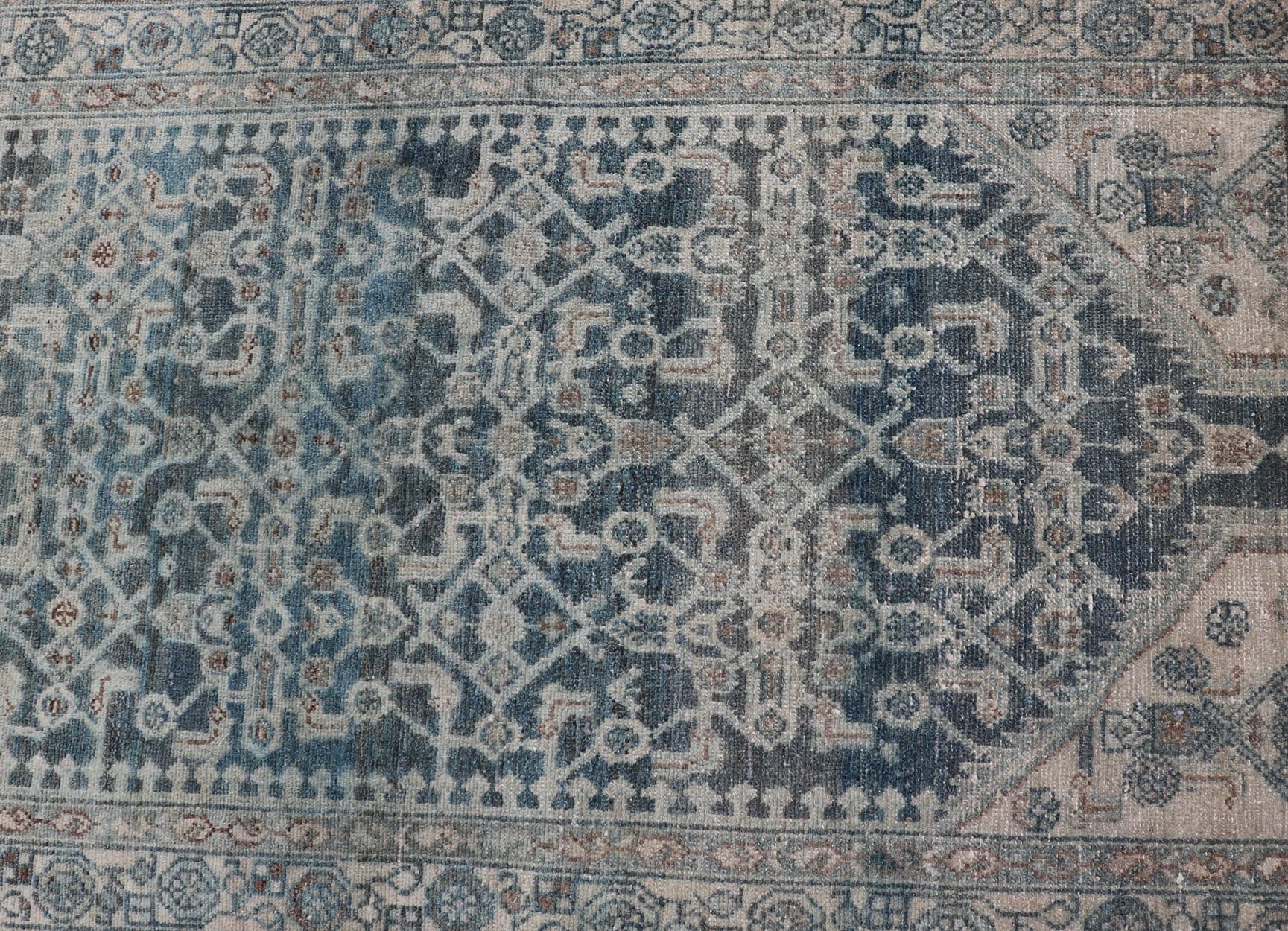 Measures: 3'8 x 17'4 Keivan Woven Arts Malayer Persian Long Runner in Blue's. Keivan Woven Arts / rug/EMB - 40, country of origin / type: Iran / Malayer, circa 1920. This beautiful antique Malayer runner from Persia features an elaborate all - over ... - Keivan Woven ArtsEMB - 40 - 27628Rug