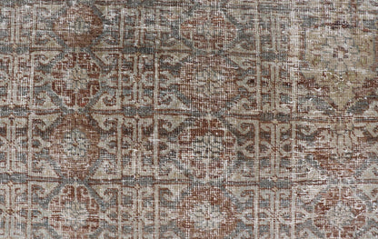 Antique Hand - Knotted Distressed Persian Mahal Rug in Wool with Medallion Design This antique distressed Persian Mahal rug has been hand - knotted in wool and features a large medallion design rendered in muted tones, a complementary, multi - tiered... - Keivan Woven ArtsEMB - 5000 - P13060 - 16406Rug