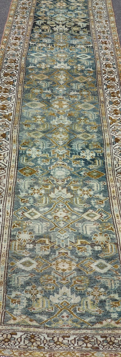 Measures: 3'2 x 14'10 Keivan Woven Arts Persian Hamadan Runner with All - Over Tribal Design. Keivan Woven Arts; rug EMB - 62 country of origin / type: Persian / Hamadan, circa 1920. This antique hand - knotted Persian Hamadan runner features an all - ... - Keivan Woven ArtsEMB - 62 - 27640Rug