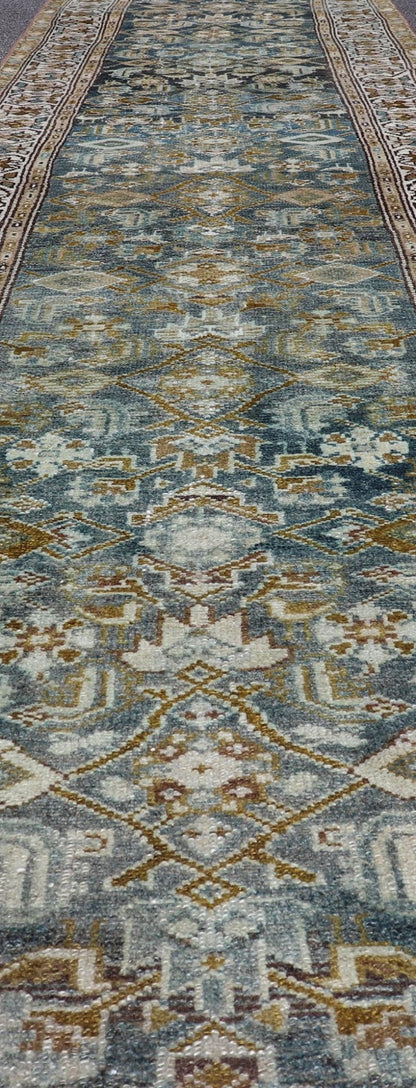 Measures: 3'2 x 14'10 Keivan Woven Arts Persian Hamadan Runner with All - Over Tribal Design. Keivan Woven Arts; rug EMB - 62 country of origin / type: Persian / Hamadan, circa 1920. This antique hand - knotted Persian Hamadan runner features an all - ... - Keivan Woven ArtsEMB - 62 - 27640