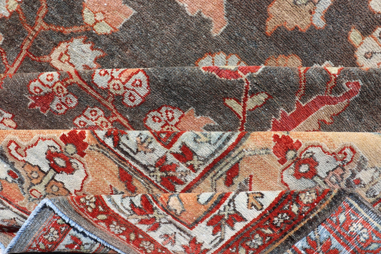 Square Antique Persian Malayer Rug with A Brown Field and Stylized Floral Design Antique Persian Malayer rug with brown field and stylized floral design, rug EMB - 8501, country of origin / type: Iran / Malayer, circa 1920 This antique Pers... - Keivan Woven ArtsEMB - 8501 - 178038 - 13612Rug