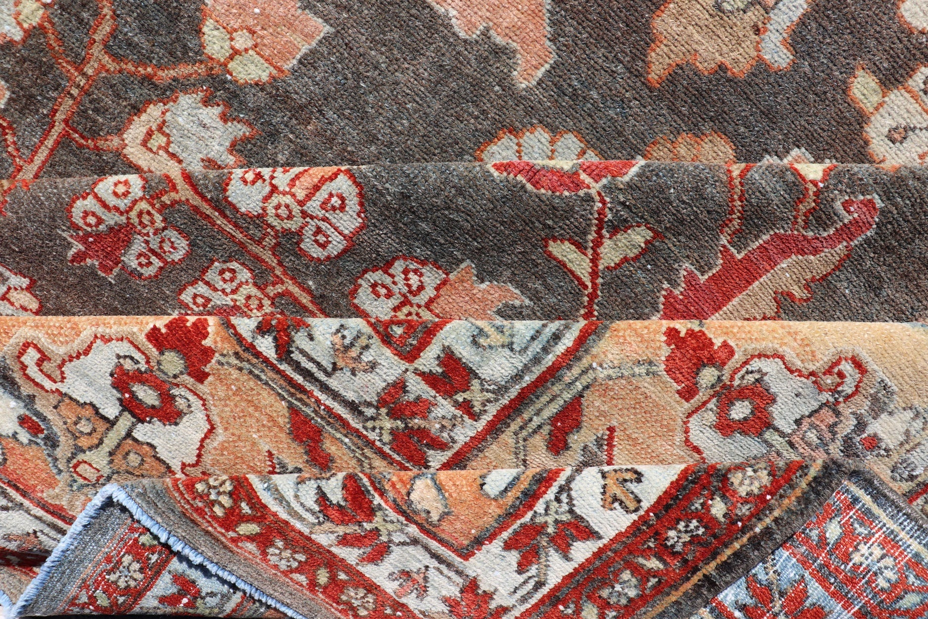 Square Antique Persian Malayer Rug with A Brown Field and Stylized Floral Design Antique Persian Malayer rug with brown field and stylized floral design, rug EMB - 8501, country of origin / type: Iran / Malayer, circa 1920 This antique Pers... - Keivan Woven ArtsEMB - 8501 - 178038 - 13612Rug