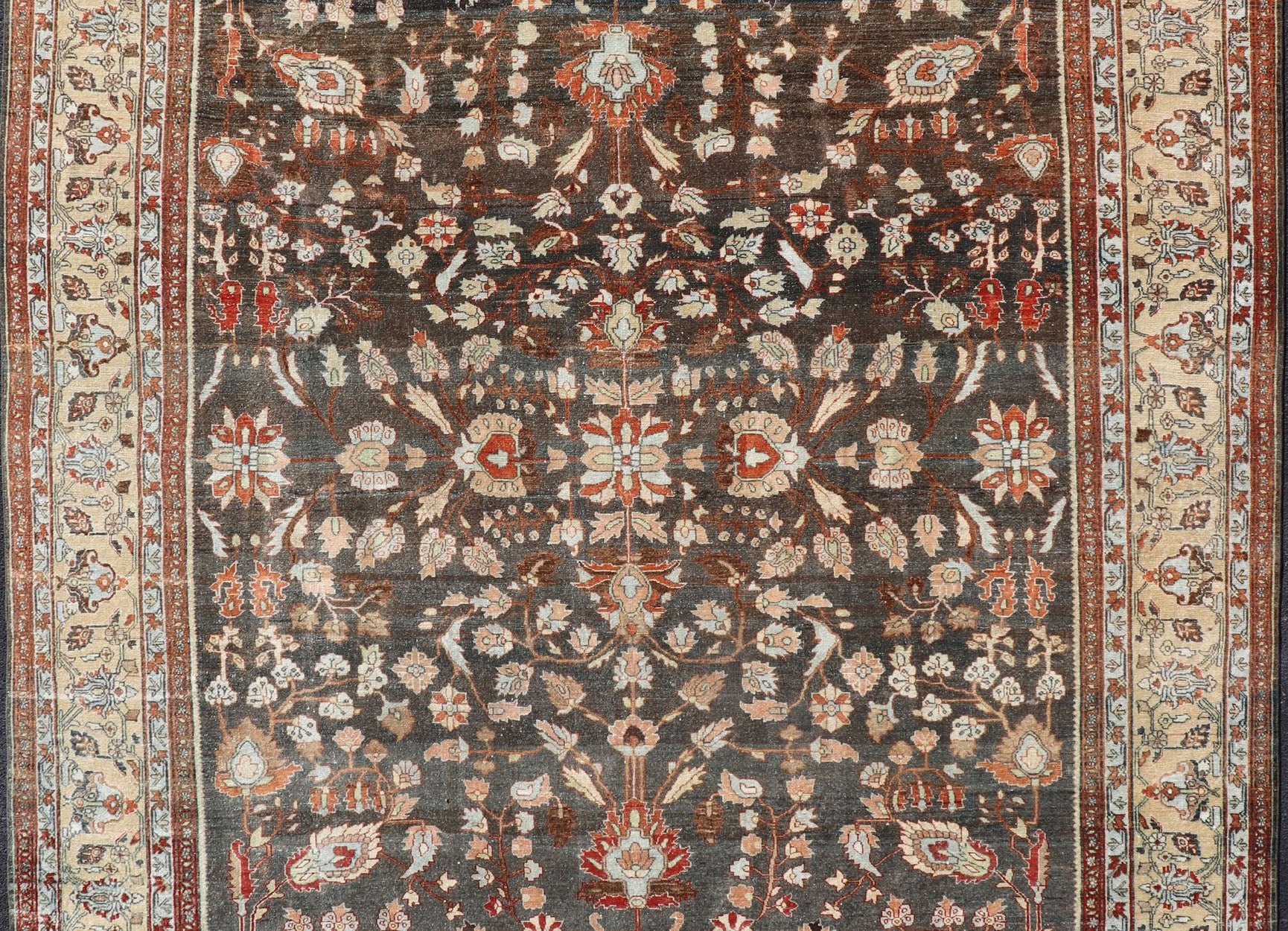Square Antique Persian Malayer Rug with A Brown Field and Stylized Floral Design Antique Persian Malayer rug with brown field and stylized floral design, rug EMB - 8501, country of origin / type: Iran / Malayer, circa 1920 This antique Pers... - Keivan Woven ArtsEMB - 8501 - 178038 - 13612Rug