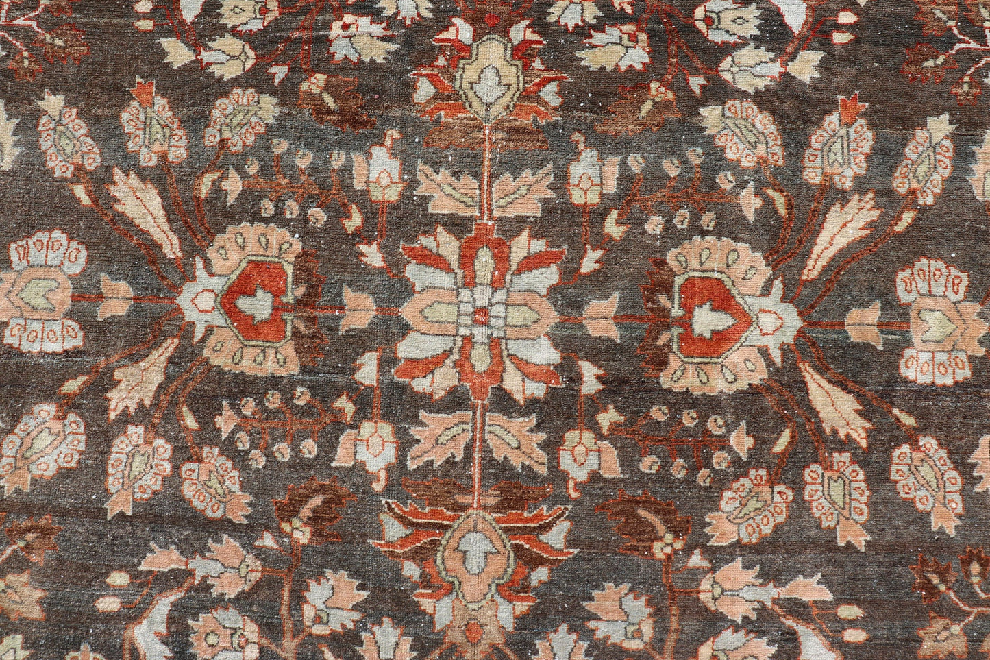 Square Antique Persian Malayer Rug with A Brown Field and Stylized Floral Design Antique Persian Malayer rug with brown field and stylized floral design, rug EMB - 8501, country of origin / type: Iran / Malayer, circa 1920 This antique Pers... - Keivan Woven ArtsEMB - 8501 - 178038 - 13612Rug