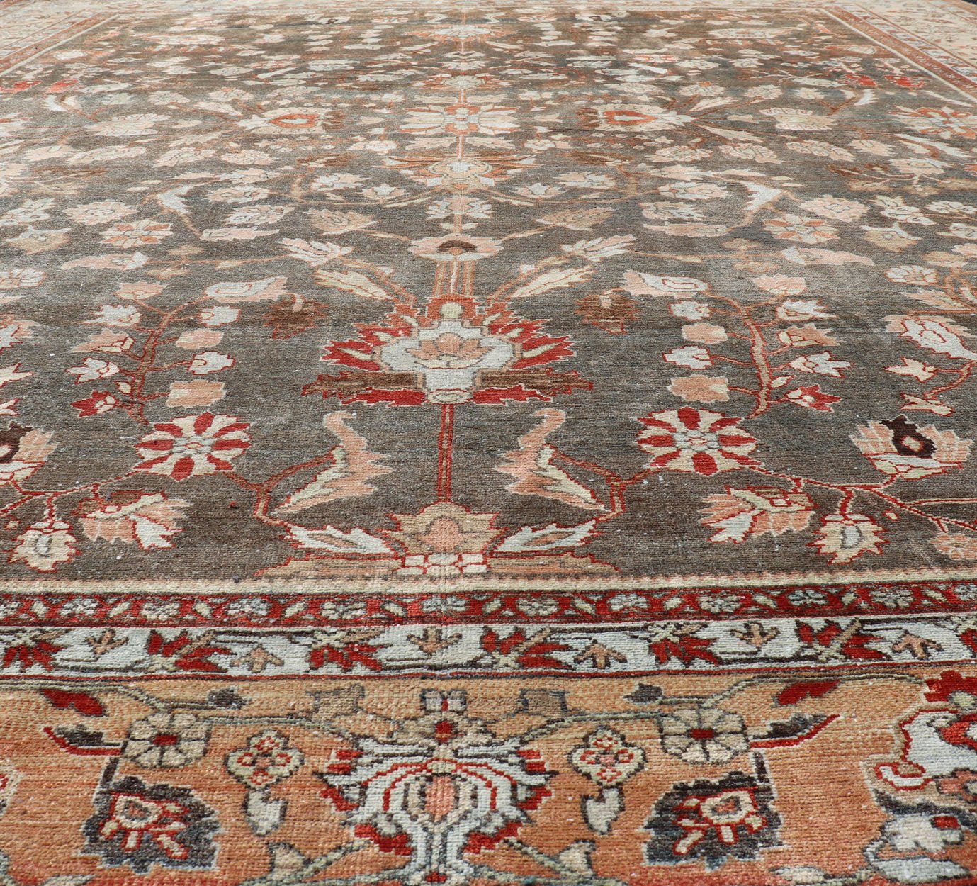 Square Antique Persian Malayer Rug with A Brown Field and Stylized Floral Design Antique Persian Malayer rug with brown field and stylized floral design, rug EMB - 8501, country of origin / type: Iran / Malayer, circa 1920 This antique Pers... - Keivan Woven ArtsEMB - 8501 - 178038 - 13612Rug