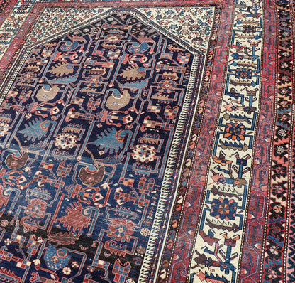 Antique Persian Gallery Hamadan distressed Runner in Blue Background, Multi Colors. A unique design, antique Persian Hamadan gallery runner with all - over geometric motifs, rug EMB - 8505 - 178408, country of origin / type: Iran / Hamadan, circa 1910... - Keivan Woven ArtsEMB - 8505 - 178408 - 13628Rug